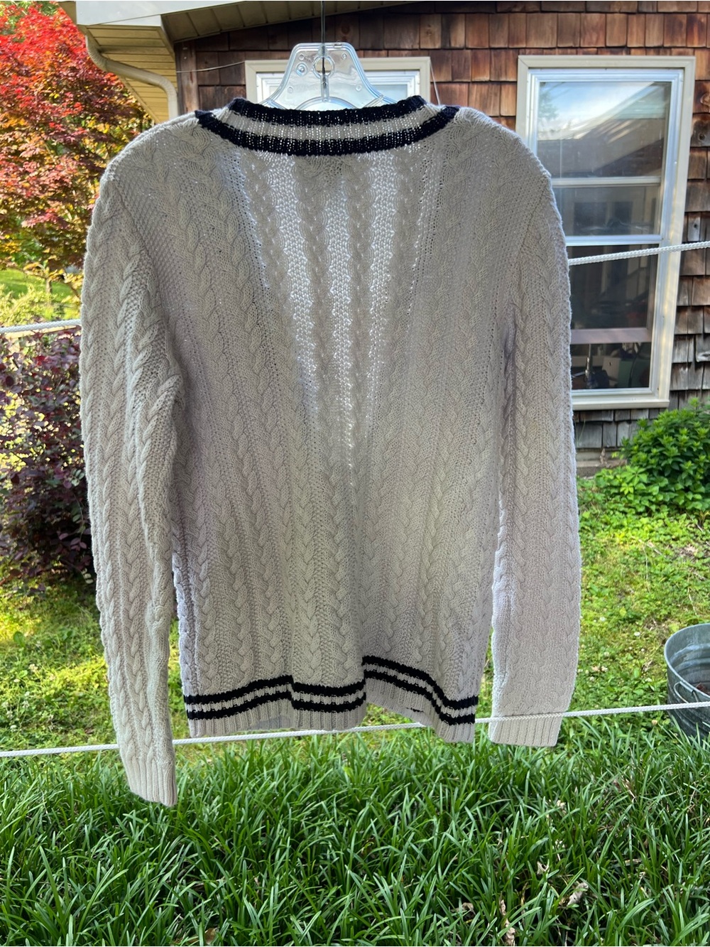 Ralph Lauren Women’s Cable-Knit Cardigan with Navy Trim - Picture 5 of 6
